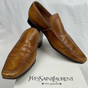 YSL rive gauche leather Italian jailast moccasin - mahogany - Men’s Size 42